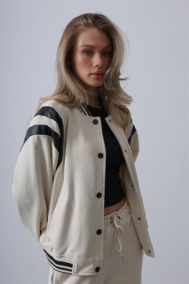 RYN Leather Detailed Bomber Set - Ecru - Eastbourne