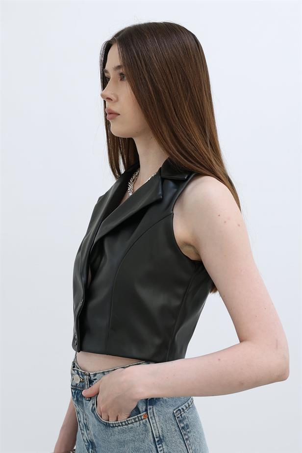 RYN LEATHER VEST - Black - Launceston
