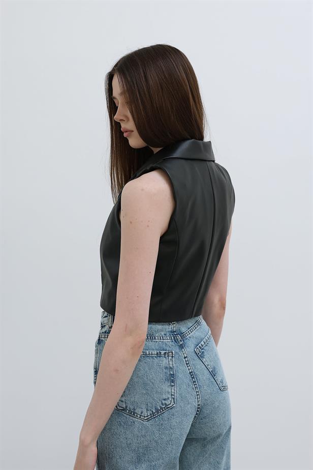 RYN LEATHER VEST - Black - Launceston