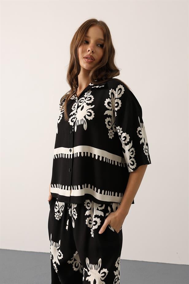 RYN Patterned Short Sleeve Shirt Suit - Black - Chemnitz