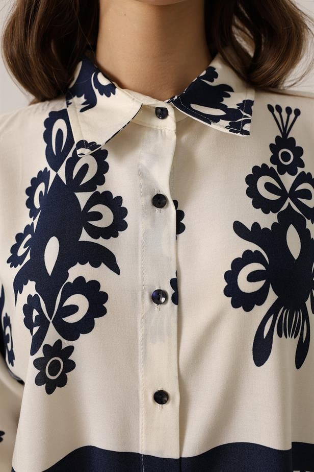 RYN Patterned Short Sleeve Shirt Set - White - Genk