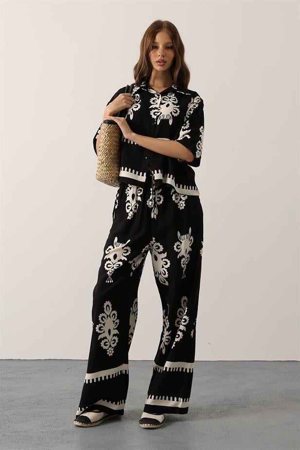 RYN Patterned Short Sleeve Shirt Suit - Black - Chemnitz