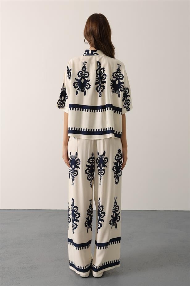 RYN Patterned Short Sleeve Shirt Set - White - Genk