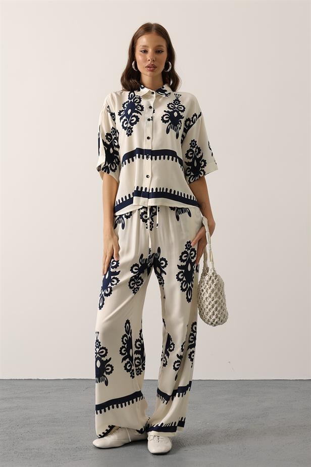RYN Patterned Short Sleeve Shirt Set - White - Genk