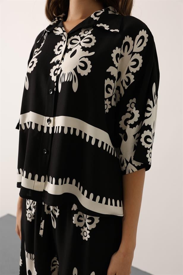 RYN Patterned Short Sleeve Shirt Suit - Black - Chemnitz