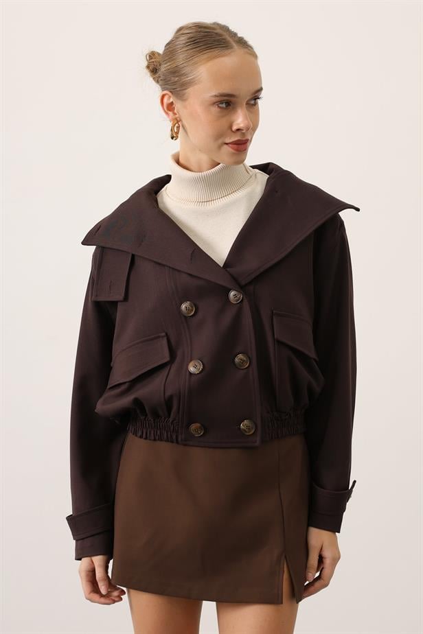 RYN BUTTONED SHORT JACKET - Brown - Pawtucket