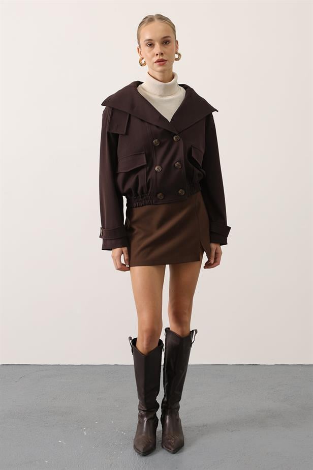 RYN BUTTONED SHORT JACKET - Brown - Pawtucket