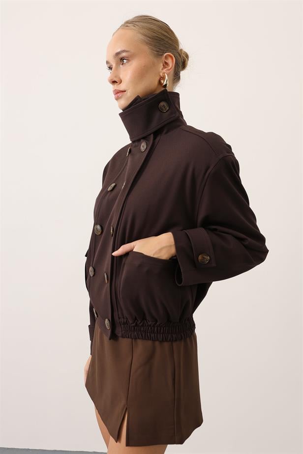 RYN BUTTONED SHORT JACKET - Brown - Pawtucket
