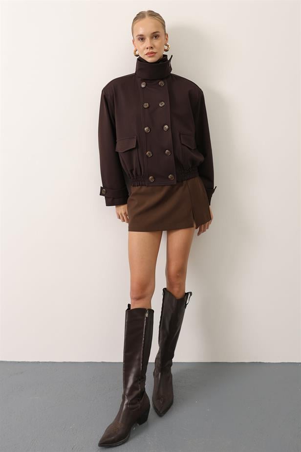 RYN BUTTONED SHORT JACKET - Brown - Pawtucket