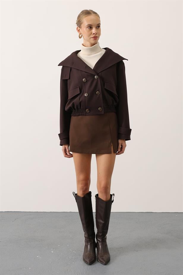 RYN BUTTONED SHORT JACKET - Brown - Pawtucket