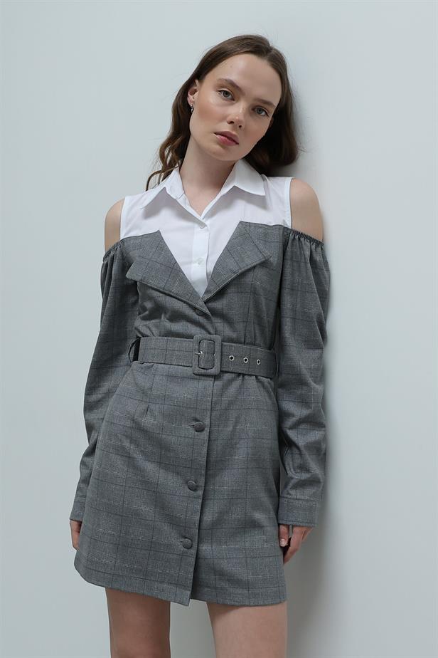 RYN Plaid Shirt Detailed Dress - Anthracite - Warner Robins