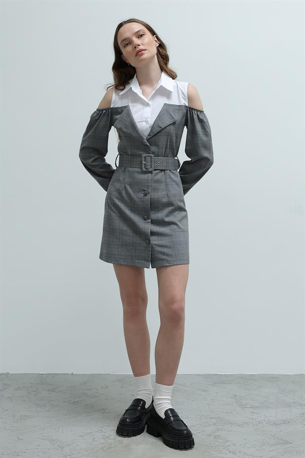 RYN Plaid Shirt Detailed Dress - Anthracite - Warner Robins