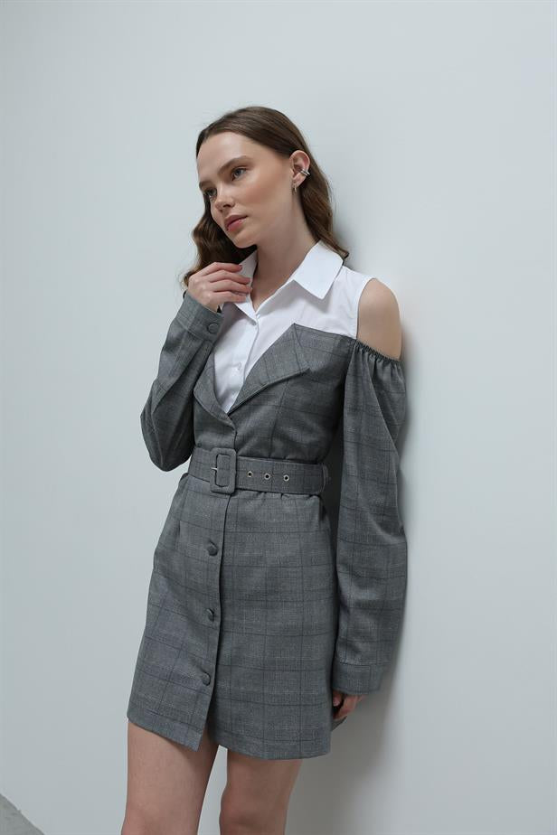 RYN Plaid Shirt Detailed Dress - Anthracite - Warner Robins
