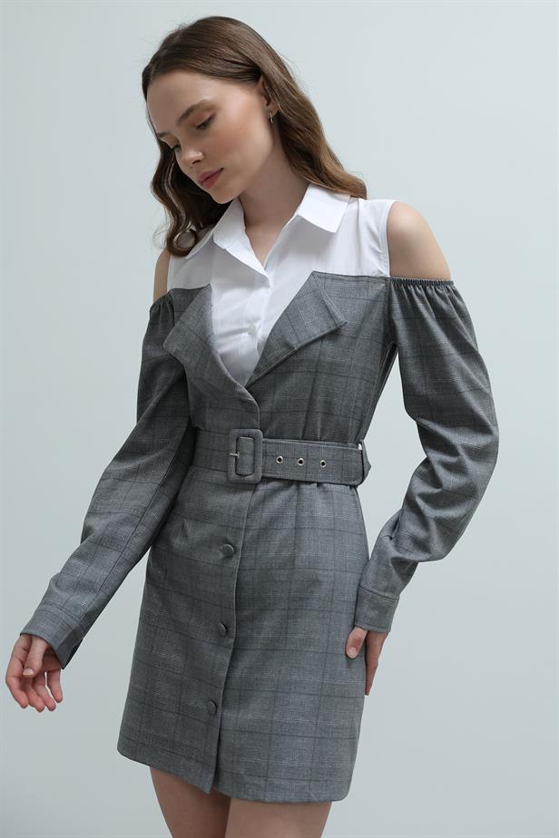 RYN Plaid Shirt Detailed Dress - Anthracite - Warner Robins