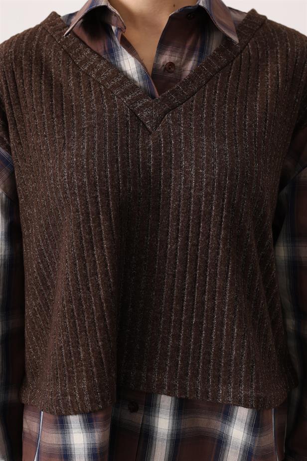 RYN EKOSELİ GÖMLEK DETAYLI TAKIM - Kahve - Chalándri