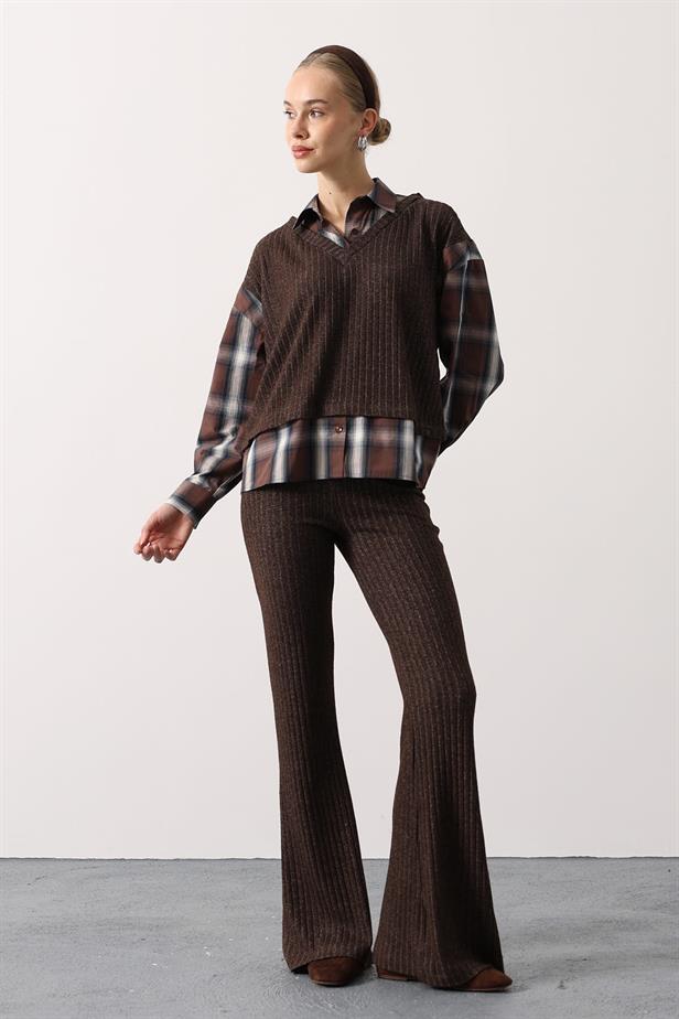 RYN EKOSELİ GÖMLEK DETAYLI TAKIM - Kahve - Chalándri