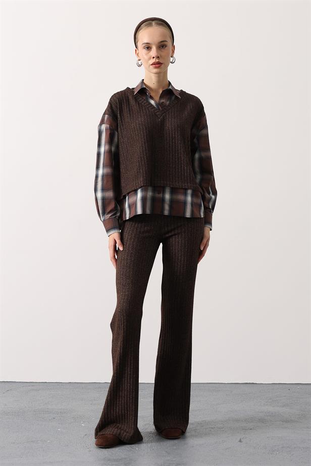 RYN EKOSELİ GÖMLEK DETAYLI TAKIM - Kahve - Chalándri