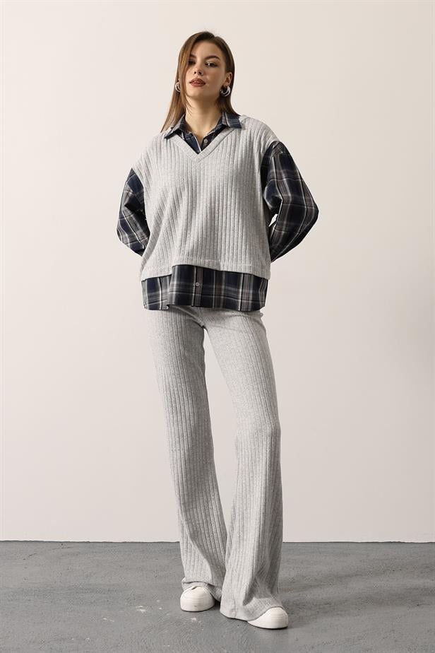 RYN EKOSELİ GÖMLEK DETAYLI TAKIM - Gri - Viterbo