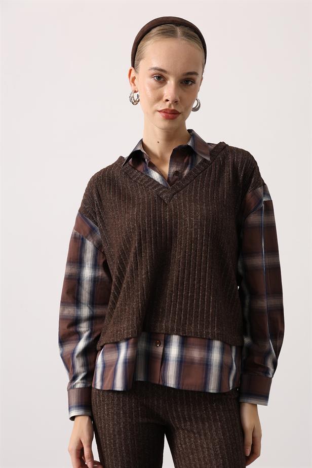 RYN EKOSELİ GÖMLEK DETAYLI TAKIM - Kahve - Chalándri