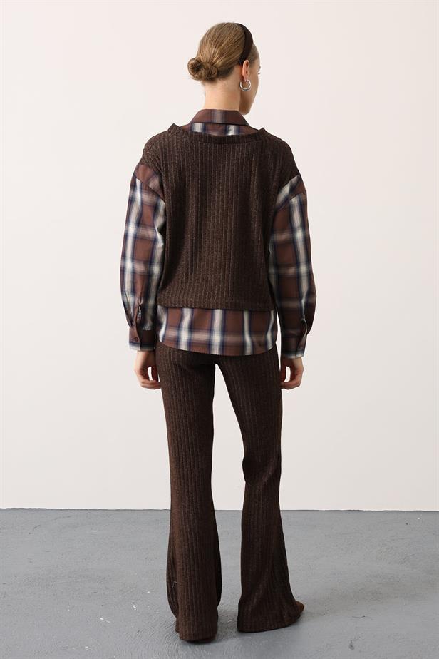 RYN EKOSELİ GÖMLEK DETAYLI TAKIM - Kahve - Chalándri