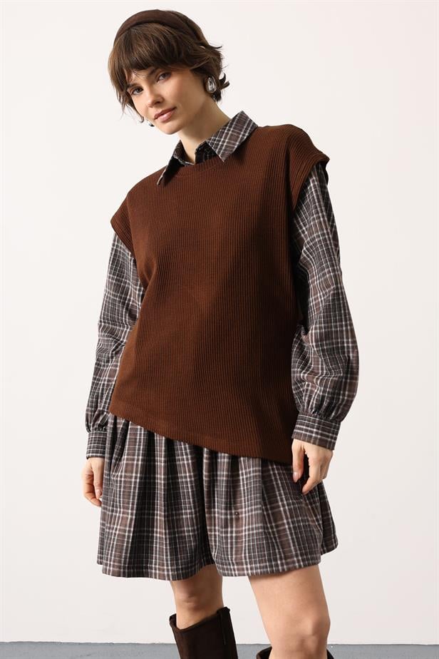 RYN ECOSELİ SWEATER DETAILED DRESS - Brown - Lawrence