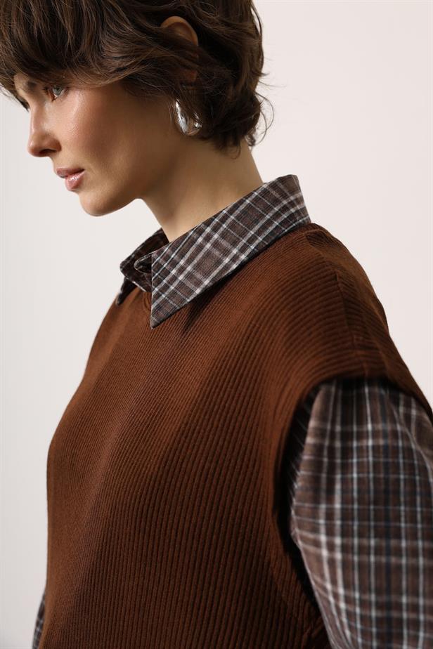 RYN ECOSELİ SWEATER DETAILED DRESS - Brown - Lawrence