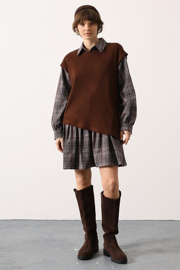 RYN ECOSELİ SWEATER DETAILED DRESS - Brown - Lawrence