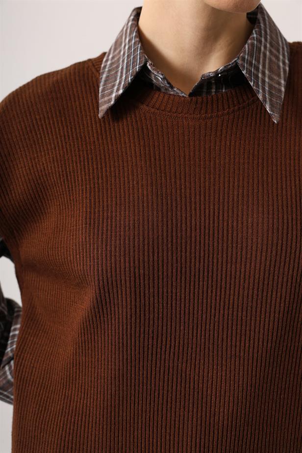 RYN ECOSELİ SWEATER DETAILED DRESS - Brown - Lawrence
