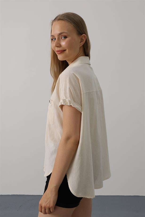 RYN Detailed Half Sleeve Shirt - Stone - Le Cannet