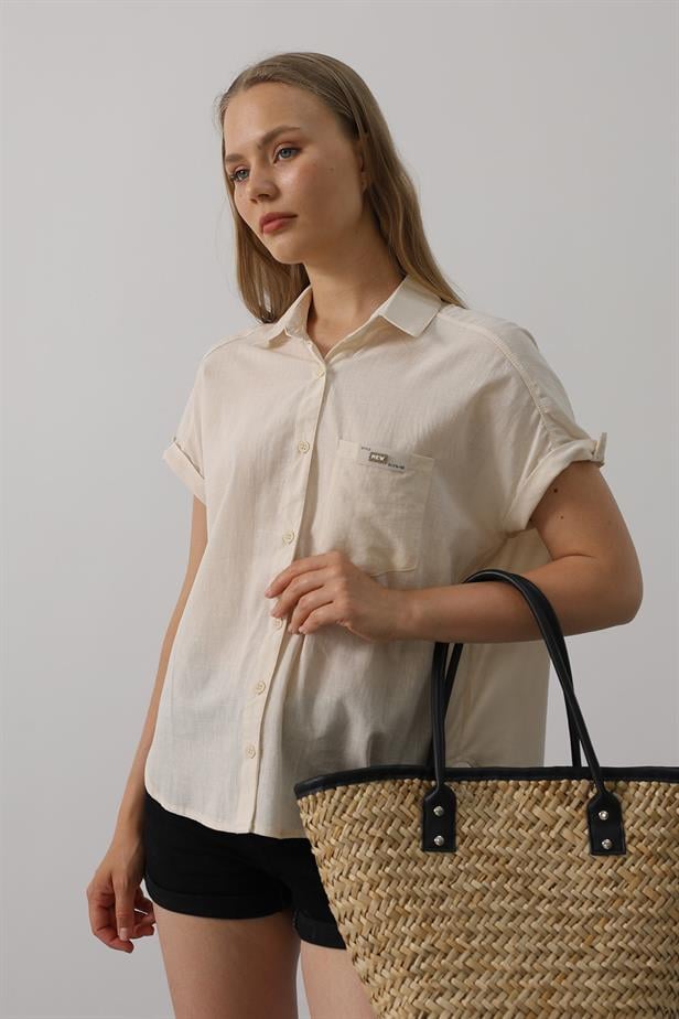 RYN Detailed Half Sleeve Shirt - Stone - Le Cannet