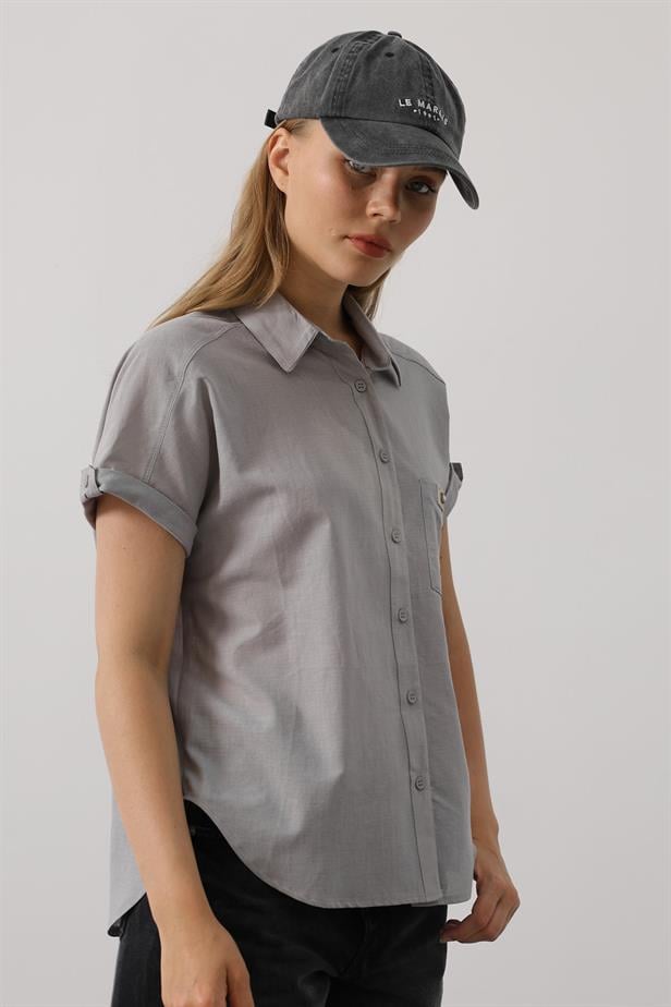 RYN Detailed Half Sleeve Shirt - Gray - Pleasanton