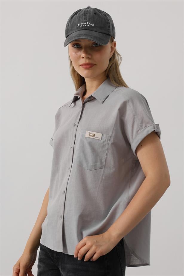 RYN Detailed Half Sleeve Shirt - Gray - Pleasanton