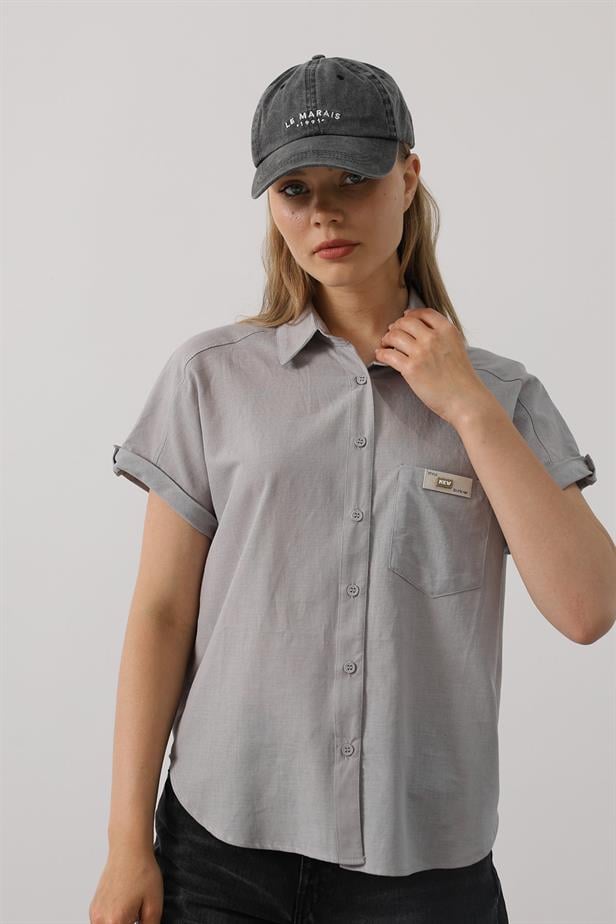RYN Detailed Half Sleeve Shirt - Gray - Pleasanton