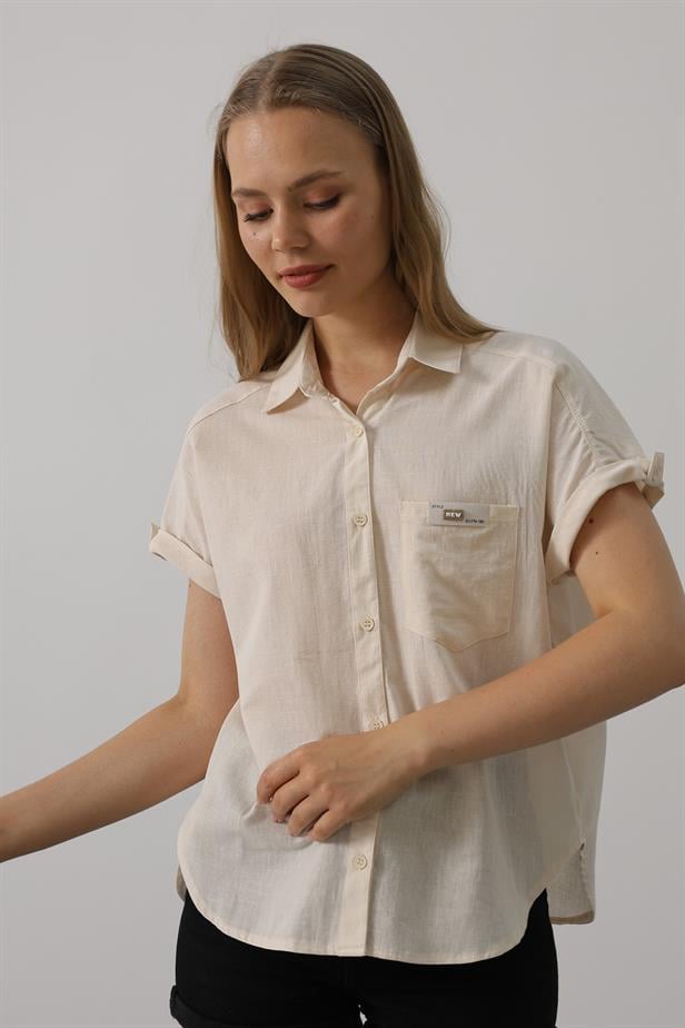RYN Detailed Half Sleeve Shirt - Stone - Le Cannet