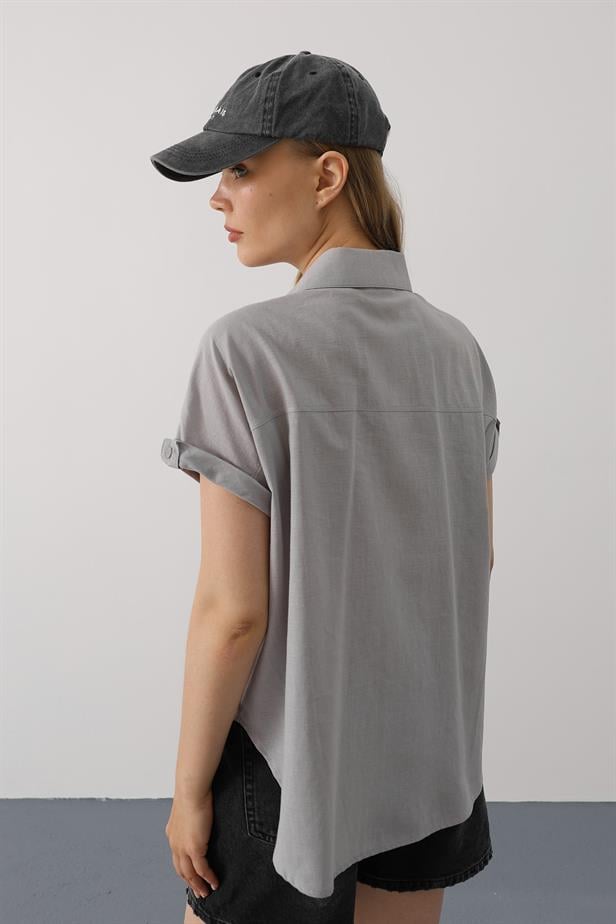 RYN Detailed Half Sleeve Shirt - Gray - Pleasanton