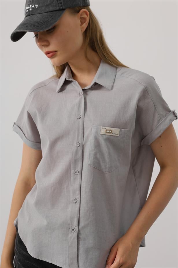 RYN Detailed Half Sleeve Shirt - Gray - Pleasanton