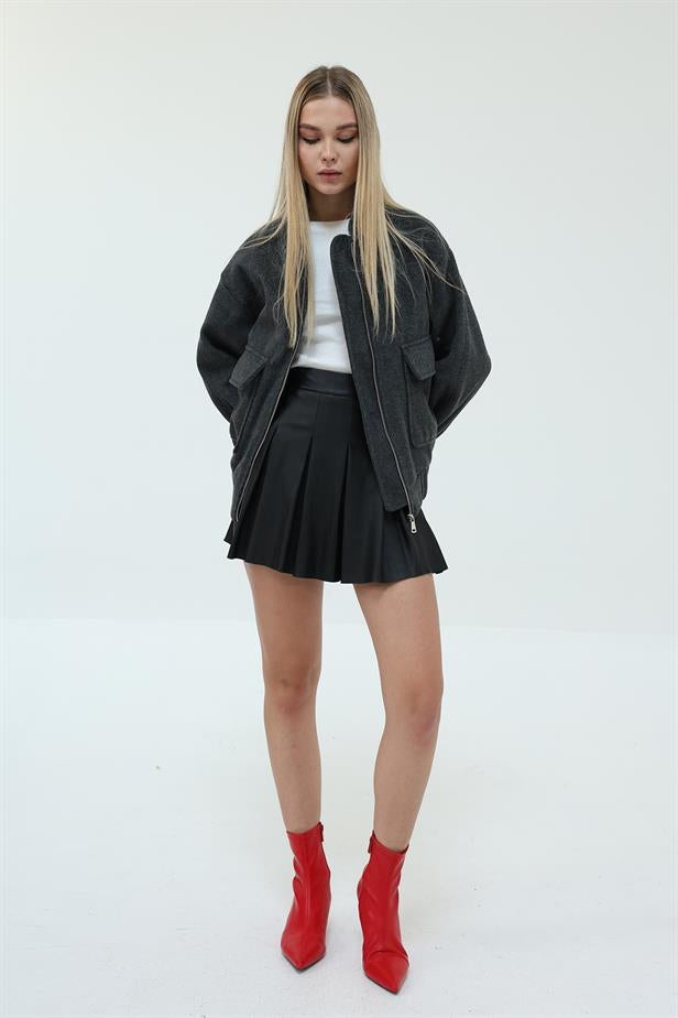 RYN Zippered Furry Coat - Anthracite - Pasco