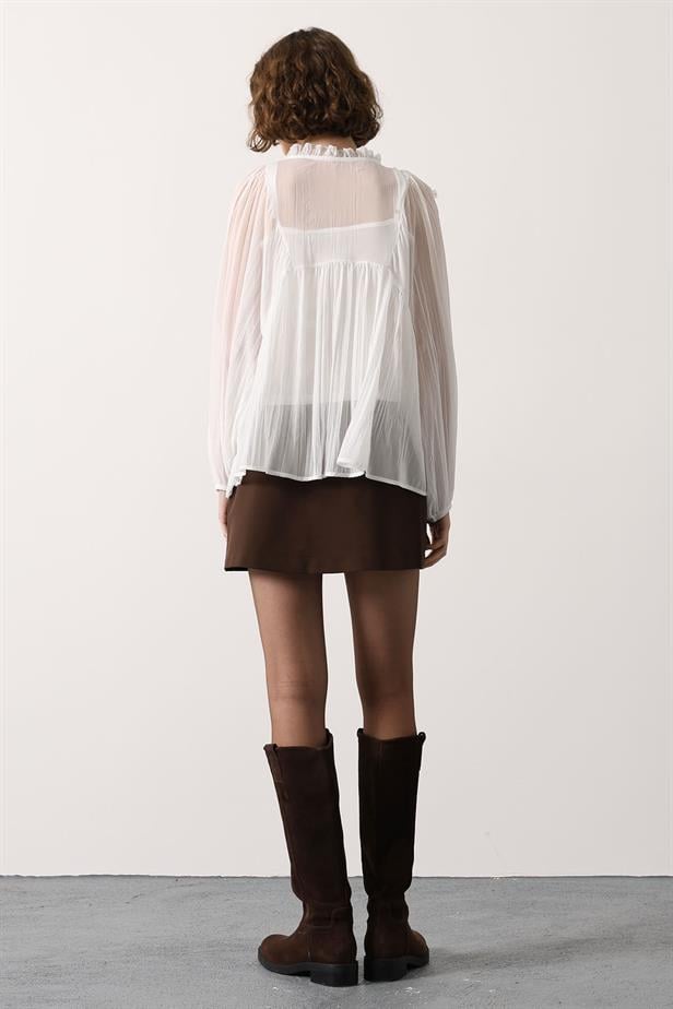 RYN RUFFLED COLLAR TIED BLOUSE - White - Texarkana