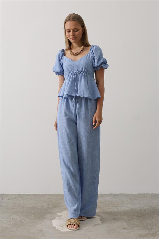 RYN Bow Tie Half Balloon Sleeve Suit - Blue - Encinitas