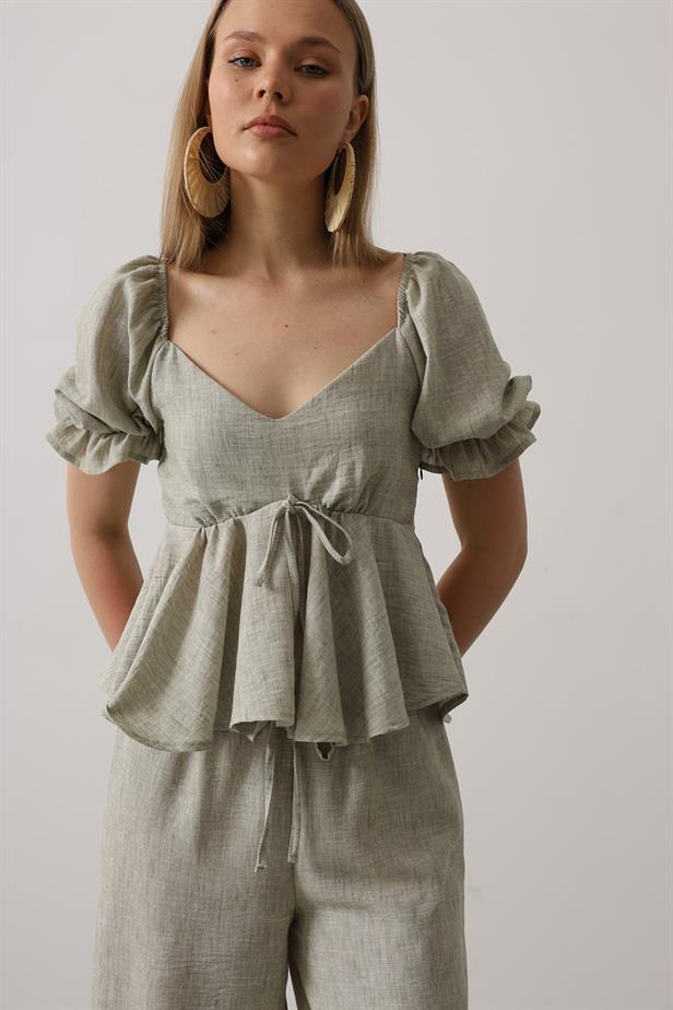 RYN Bow Tie Half Balloon Sleeve Suit - Green - Coalville