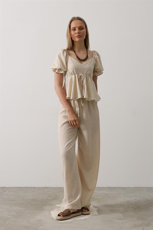RYN Bow Tie Half Balloon Sleeve Suit - Beige - Waukegan