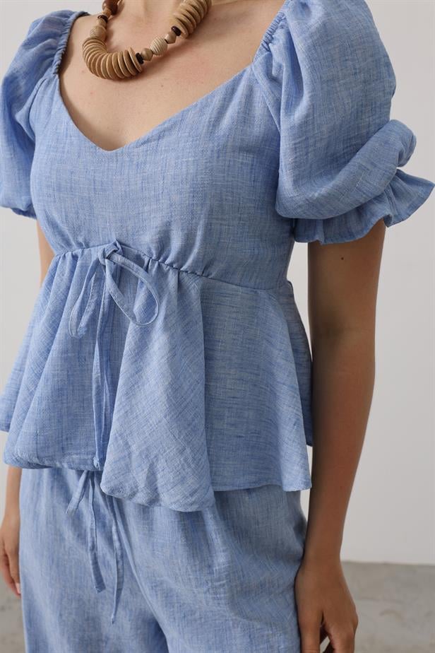 RYN Bow Tie Half Balloon Sleeve Suit - Blue - Encinitas