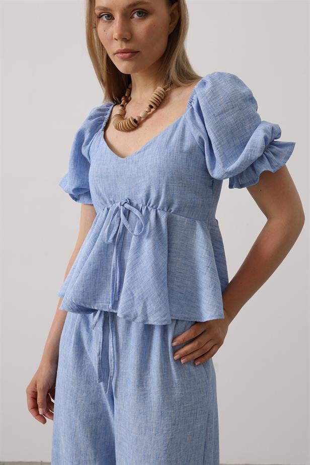 RYN Bow Tie Half Balloon Sleeve Suit - Blue - Encinitas
