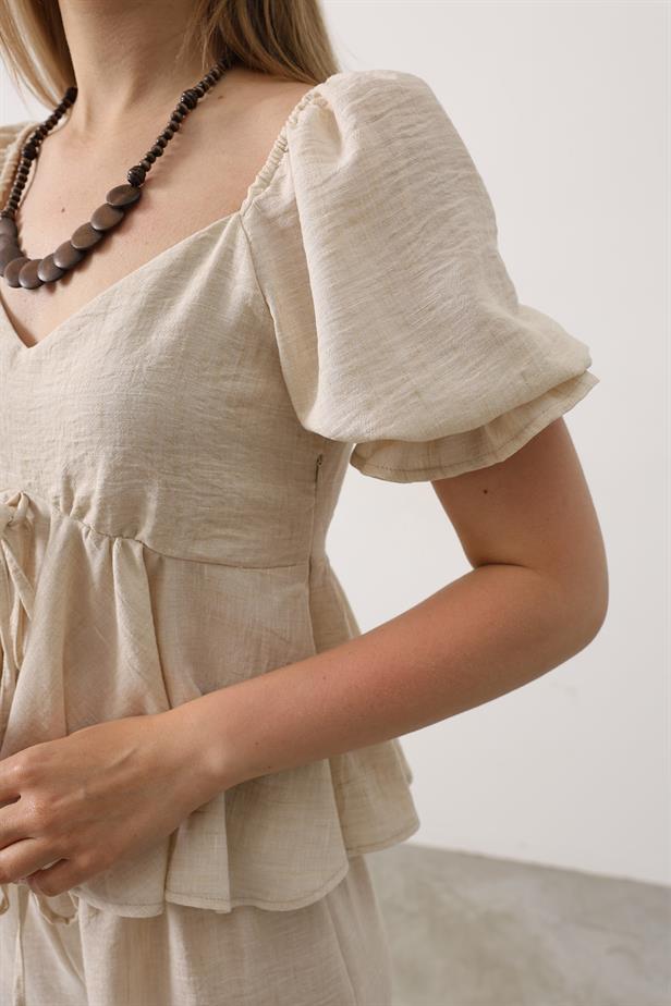 RYN Bow Tie Half Balloon Sleeve Suit - Beige - Waukegan