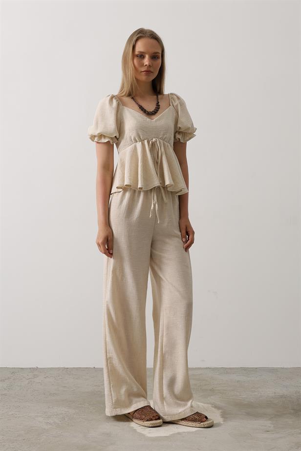 RYN Bow Tie Half Balloon Sleeve Suit - Beige - Waukegan