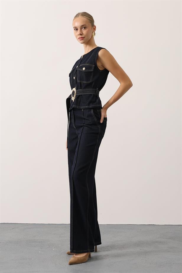 RYN GOLD DETAILED DENIM SUIT - Navy - Bury Saint Edmunds