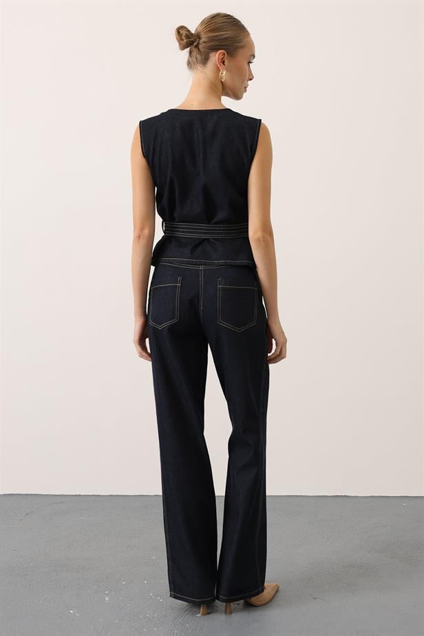 RYN GOLD DETAILED DENIM SUIT - Navy - Bury Saint Edmunds