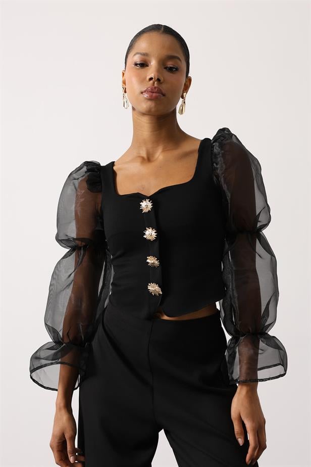 RYN GOLD DETAIL BLOUSE - Black - Chapel Hill