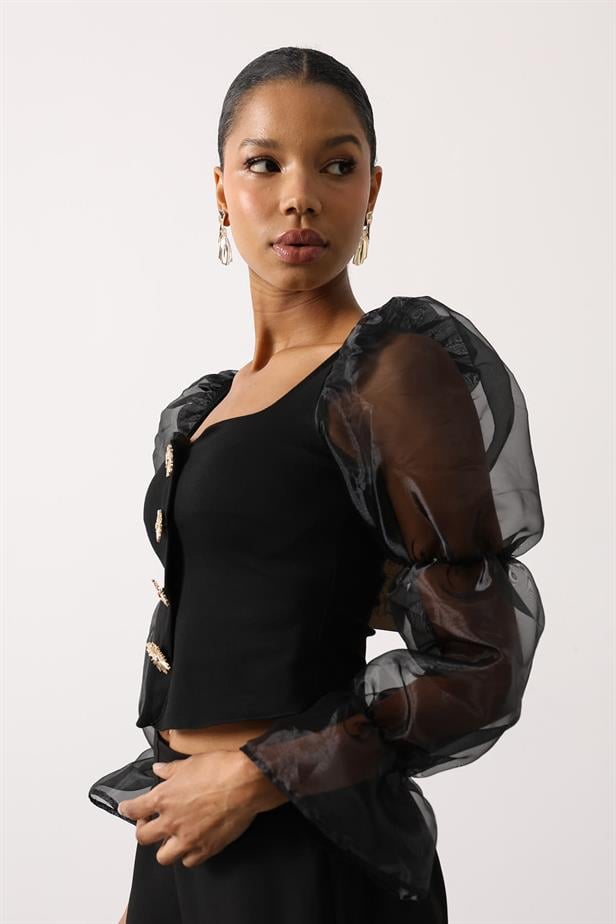 RYN GOLD DETAIL BLOUSE - Black - Chapel Hill