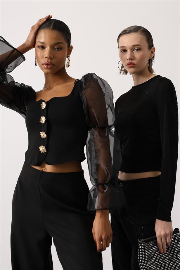 RYN GOLD DETAIL BLOUSE - Black - Chapel Hill